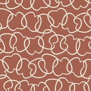 Tangled Apple, cream on brown (Medium) – linear abstract fruit  – harvest table