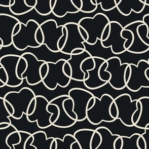 Tangled Apple, cream on black (Medium) – linear abstract fruit  – harvest table