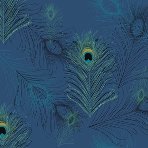 Peacock Designs in Jewel Tone Blue Gold and Green 