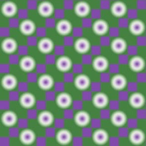 GRPD4  - Clearly Unfocused Gradient Polka Dots on Checks in Purple and Green - 2-inch repeat -  half brick layout