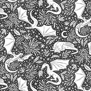 Dragons Botanical - black and white - medium