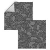 Dragons Botanical - grey on charcoal black - medium