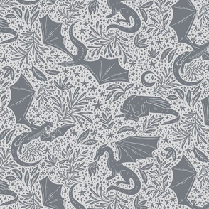Dragons Botanical - grey on grey - medium