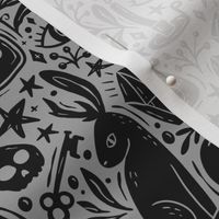 Witchy Library Monster Mash - dark academia, cute ghosts and magical creatures - black and grey - medium