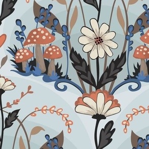 Floral with mushrooms fall table linens