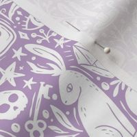 Maximalist Witchy Library Monster Mash - dark academia, cute ghosts and magical creatures - mauve purple and white - medium