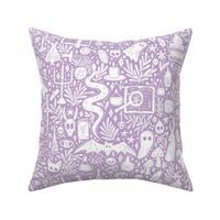 Maximalist Witchy Library Monster Mash - dark academia, cute ghosts and magical creatures - mauve purple and white - medium