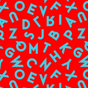 80s alphabet turquise on red
