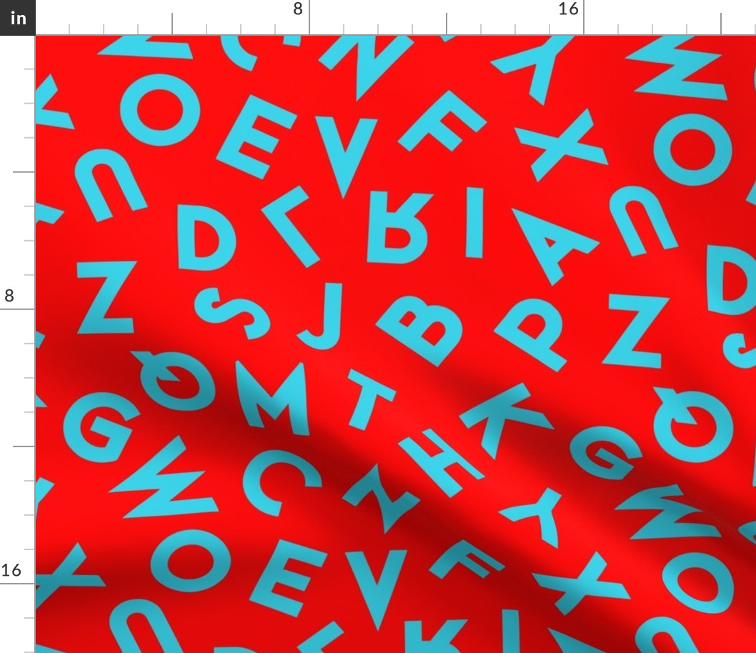 80s alphabet turquise on red