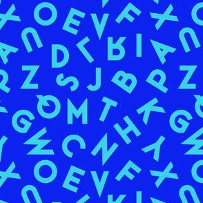 80s alphabet turquise on blue
