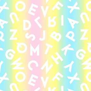80s alphabet white on pastel rainbow