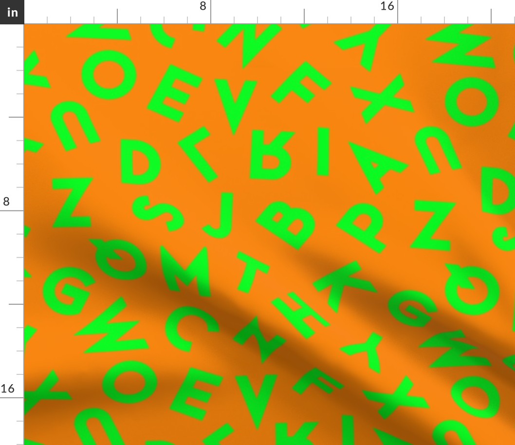 80s alphabet neon green on orange