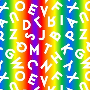 80s alphabet white on rainbow