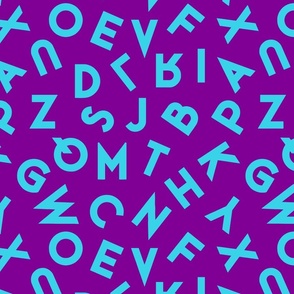80s alphabet turquise on purple