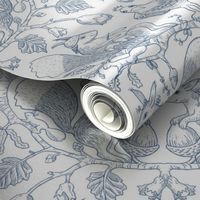 Toile - Squirrel with birds - blue lineart 