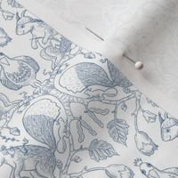 Toile - Squirrel with birds - blue lineart 
