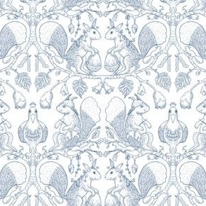 Toile - Squirrel with birds - blue lineart 