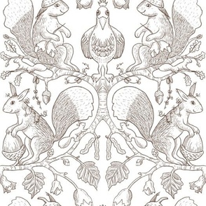 Toile - Squirrel with birds - brown