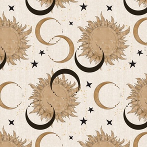 Sun and Moon-on white with gold linen texture (medium scale)