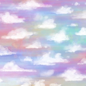 Dreaming skies - clouds on painterly multicolour pastel background - medium scale