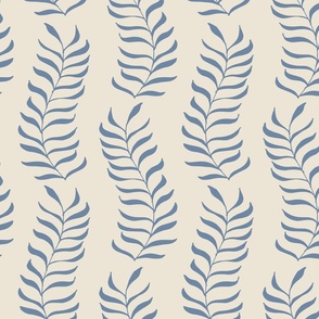 Curvy Branches With Leaves Hand-Drawn // MEDIUM // Blue Eggshell White