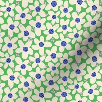 V1 Contemporary Flowers White, Blue on Green / Modern Flowers - Small