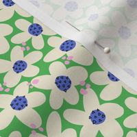 V1 Contemporary Flowers White, Blue on Green / Modern Flowers - Small
