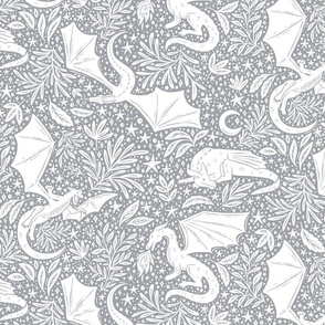 Dragon Botanical - white on medium grey - medium