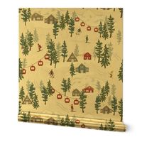 Whimsical Skier Cabin in the Woods in Rustic Cream (Large)