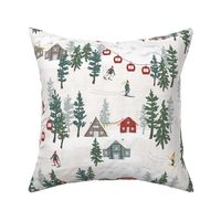 Whimsical Skier Cabin in the Woods in Rustic Cream (Large)