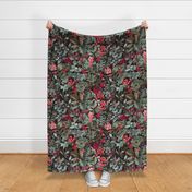 Autumnal Whispers Vintage Botanical Fall Leaves And Berries Nostalgic Pattern Teal Red Large Scale