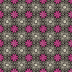 Cactus Flower (Hot Pink on Black) || block print floral