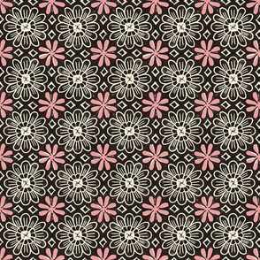 Cactus Flower (Pink on Black & Cream) || block print floral