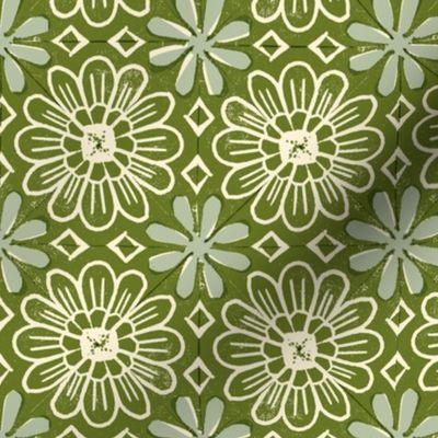 Cactus Flower (Olive & Aqua) || block print floral