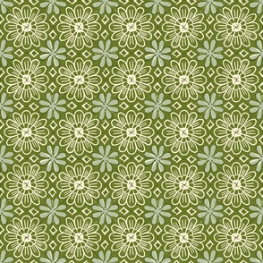 Cactus Flower (Olive & Aqua) || block print floral