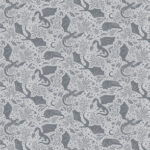 Dragons Botanical - medium grey on white - small