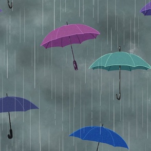 Rainy Sky and Floating Umbrellas