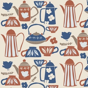 Autumn table linens tea cups tea kettle towel set 