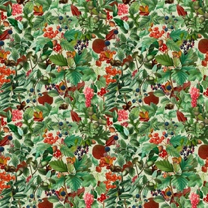 Autumnal Whispers Vintage Botanical Fall Leaves And Berries Nostalgic Pattern On Light Green  Smaller Scale