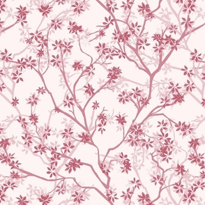 pink winding branches with leaves on a light pink background - medium scale