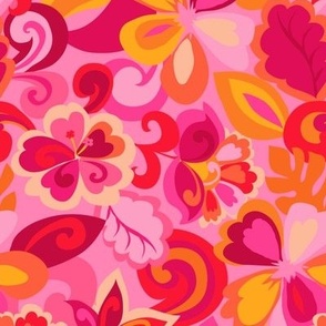 290 Groovy Tropical Flowers on pink