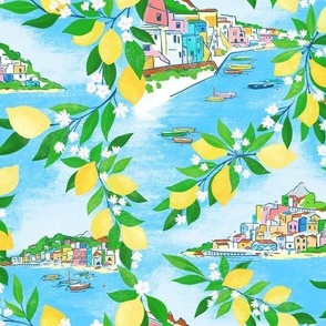 Italian Islands with Lemons - Light Blue - Small Scale