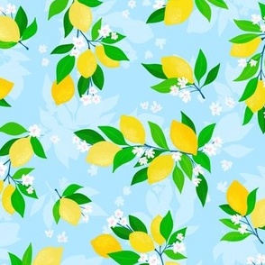 Tropical Fruit - Lemons on light blue background - small scale