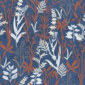 Herbs in the autumn palette. Blue textured background.