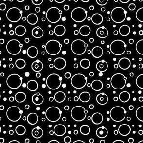 Dots ‘n Rings, white on black, mini