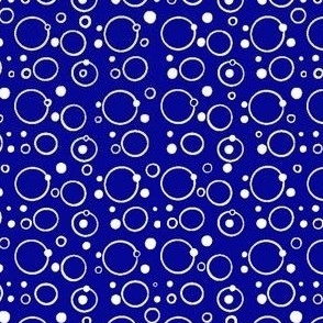 Dots n Rings, white on deep blue, mini