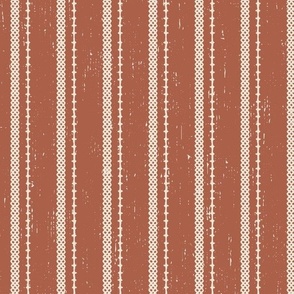 Textured Ticking 1" rpt Ivory Stripes on Rust Base with Vintage Textured Background