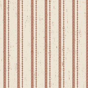 Textured Ticking Rust Stripes on Ivory Base with Vintage Textured Background