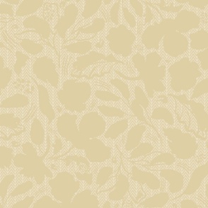 large-Monochrome dutch white beige loose florals embossed on tiny chevron textured backround