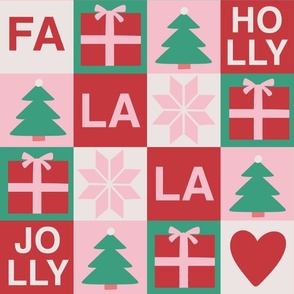 Medium scale midcentury Christmas patchwork. Bauhaus Christmas geometric. Bold typography Christmas